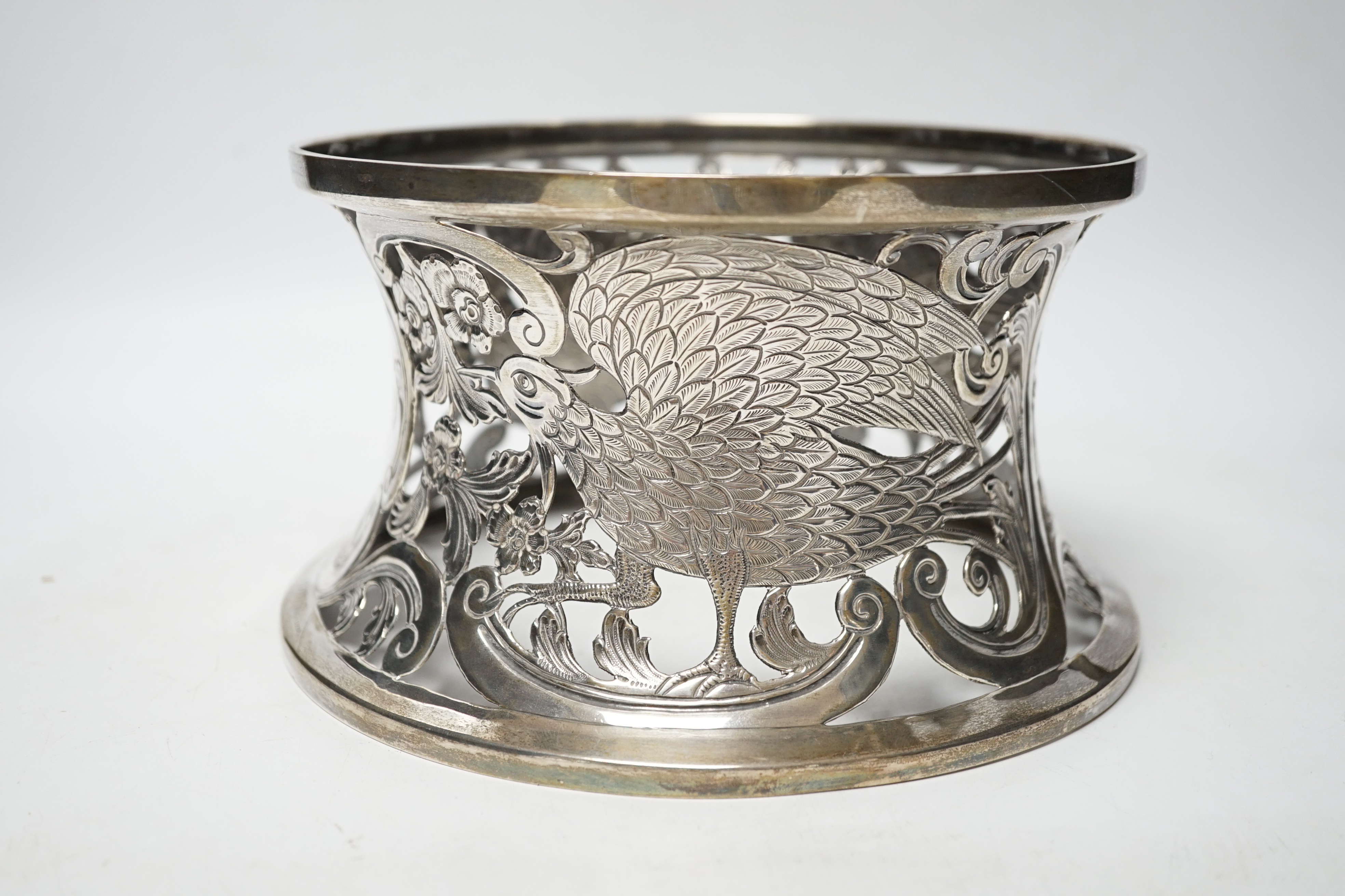 A George V Irish silver dish ring, West & Son, Dublin, 1917, top diameter 18.2cm, 9.8oz.